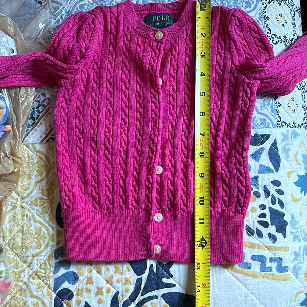 Ralph Lauren Polo Cardigan Cable Knit cotton Sz 2/2T Pink blue horse - Picture 11 of 12